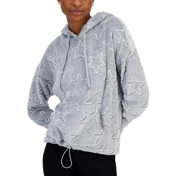 Planet Heart Juniors Star Embossed Plush Ultimate Gray Hooded Pullover, Medium - Picture 1 of 1